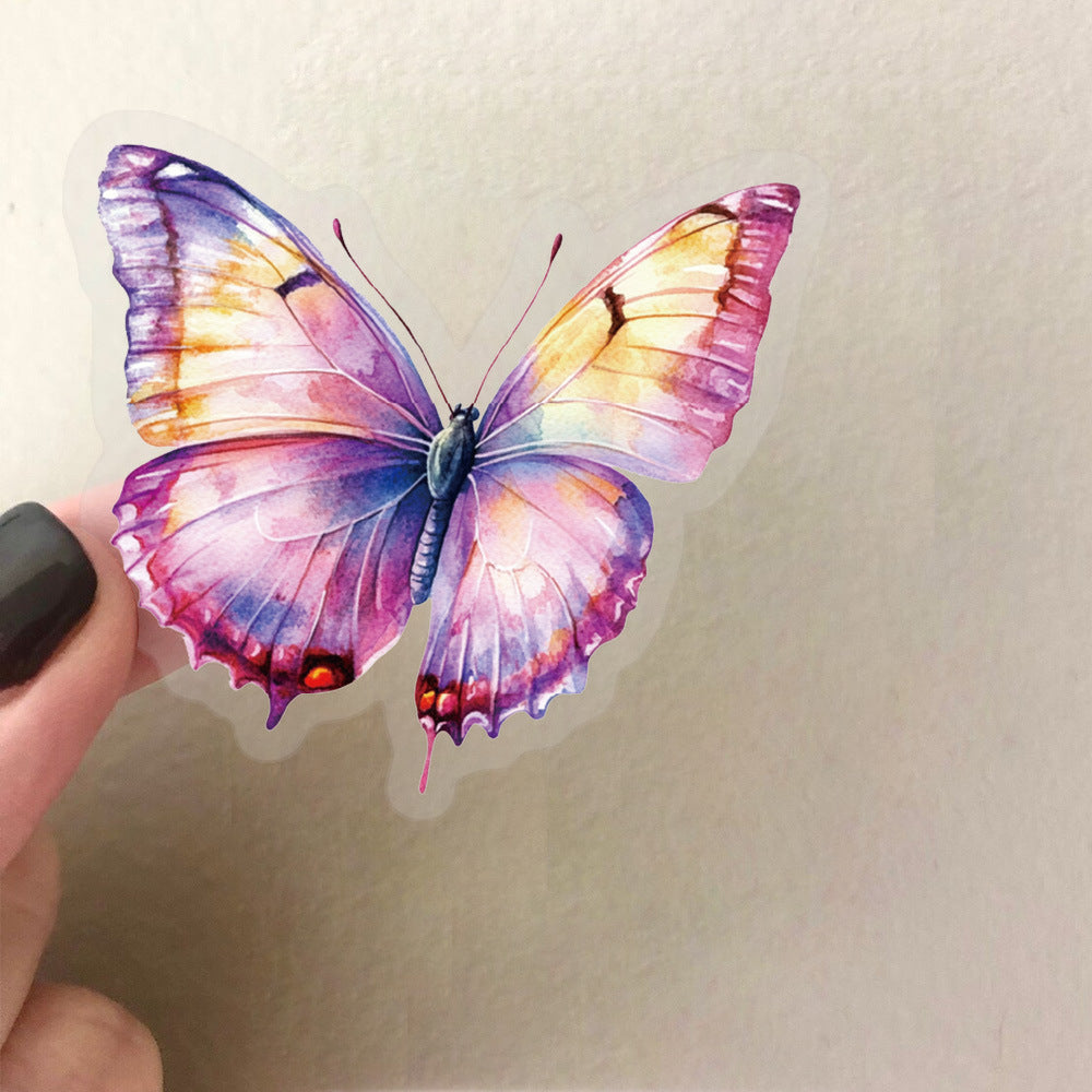 🦋🌈 50pcs Colorful Transparent Butterfly Stickers | Waterproof PET Stickers for Journals, Notebooks, Cups ☕, Guitars & DIY Crafts 🎨✨ Kawaii Stickers