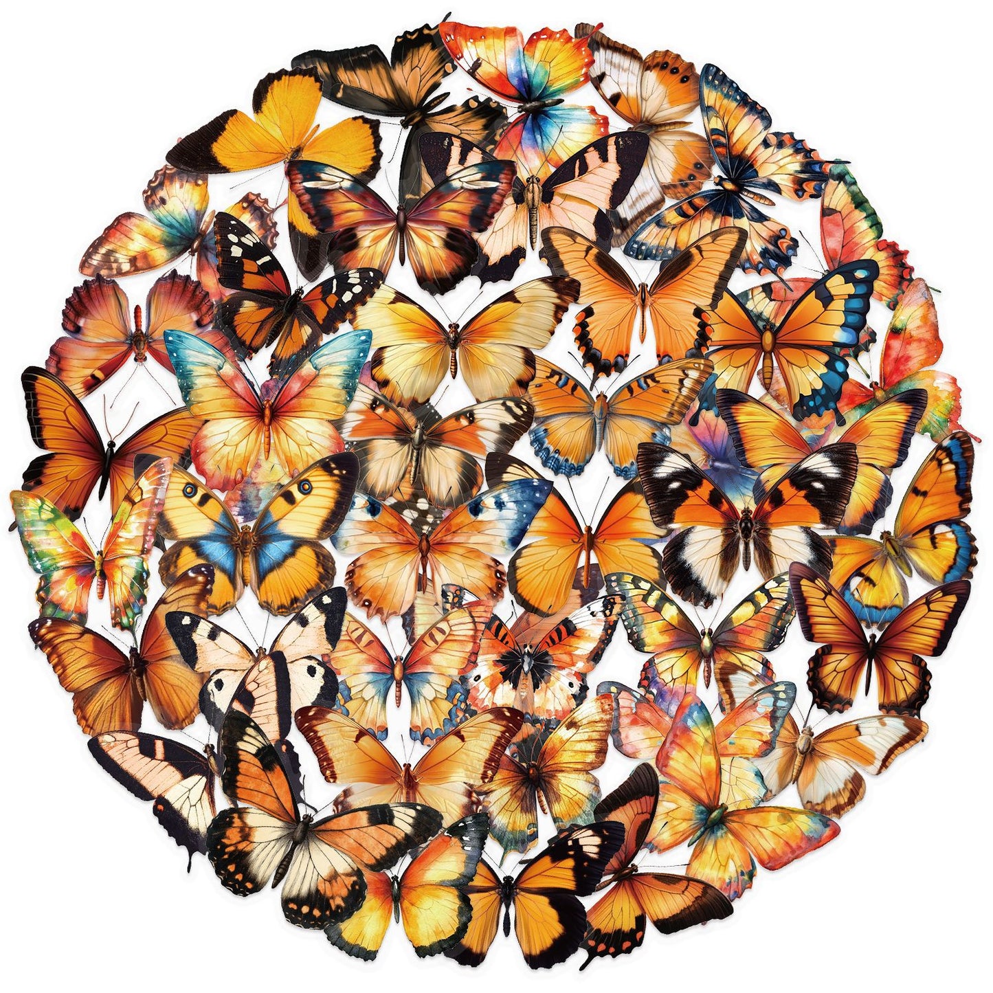 🦋🌈 50pcs Colorful Transparent Butterfly Stickers | Waterproof PET Stickers for Journals, Notebooks, Cups ☕, Guitars & DIY Crafts 🎨✨ Kawaii Stickers