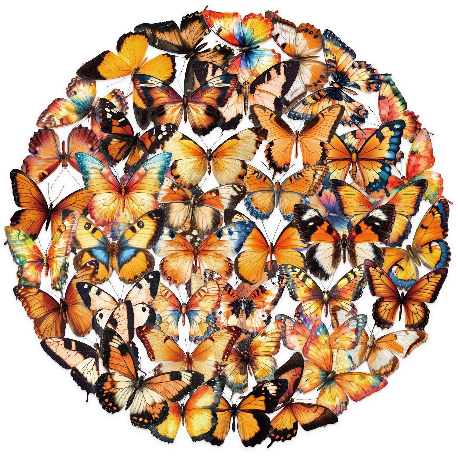 🦋🌈 50pcs Colorful Transparent Butterfly Stickers | Waterproof PET Stickers for Journals, Notebooks, Cups ☕, Guitars & DIY Crafts 🎨✨ Kawaii Stickers
