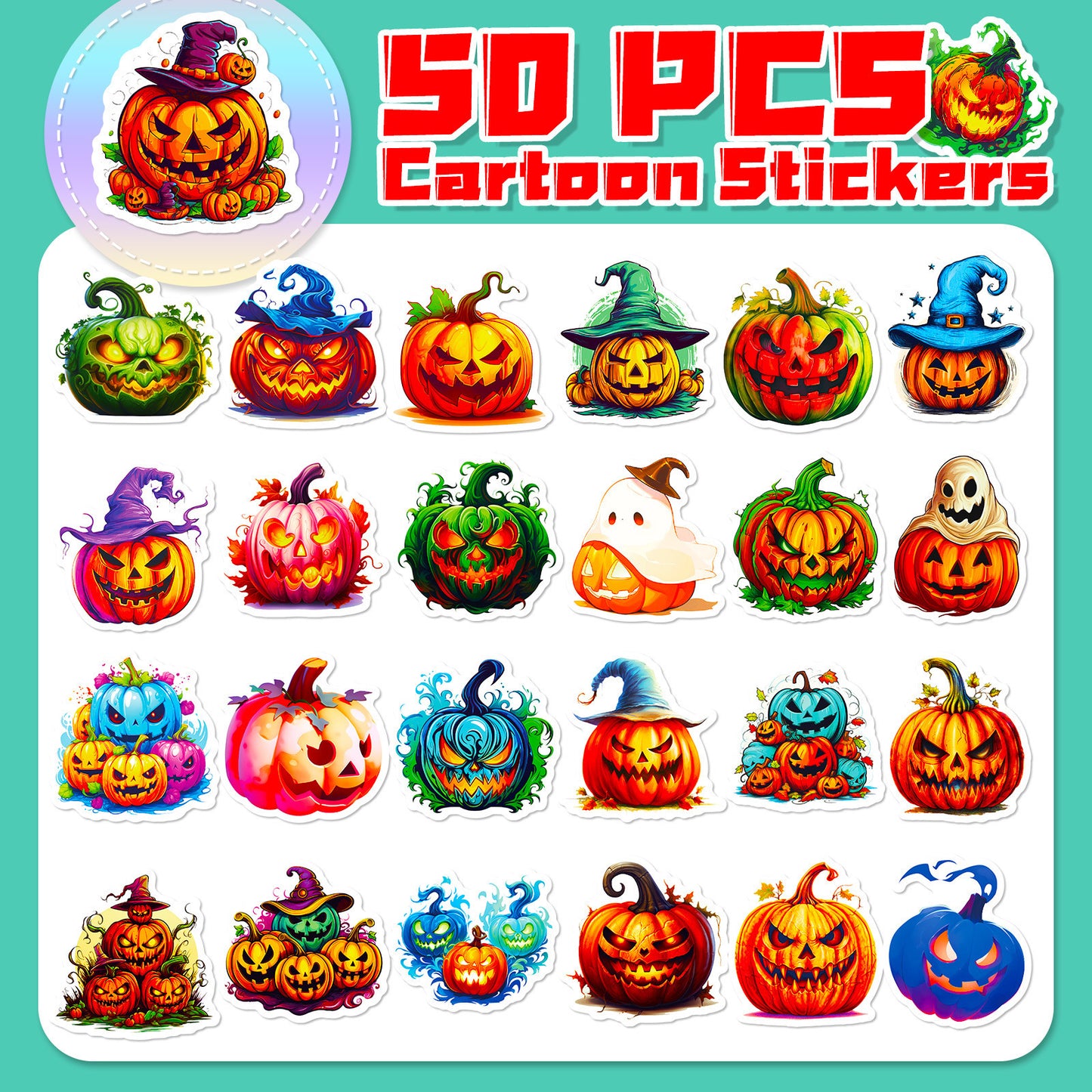 Halloween Stickers – 50pcs Pumpkin Halloween Stickers Set 🎃