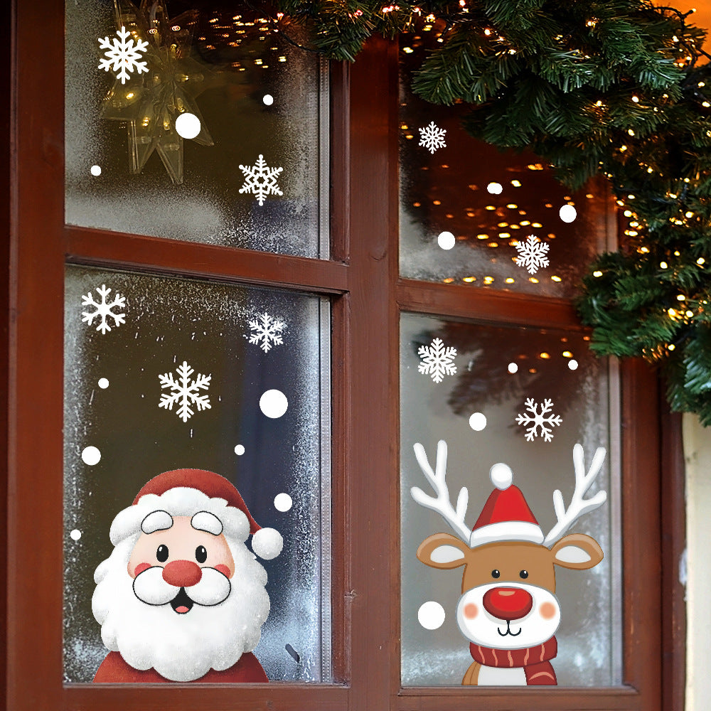 🎅 Snowflake Window Stickers Cartoon Christmas Santa, Reindeer ❄️✨ | Static Cling Glass Decals for Holiday Atmosphere 🎄 Kawaii Stickers