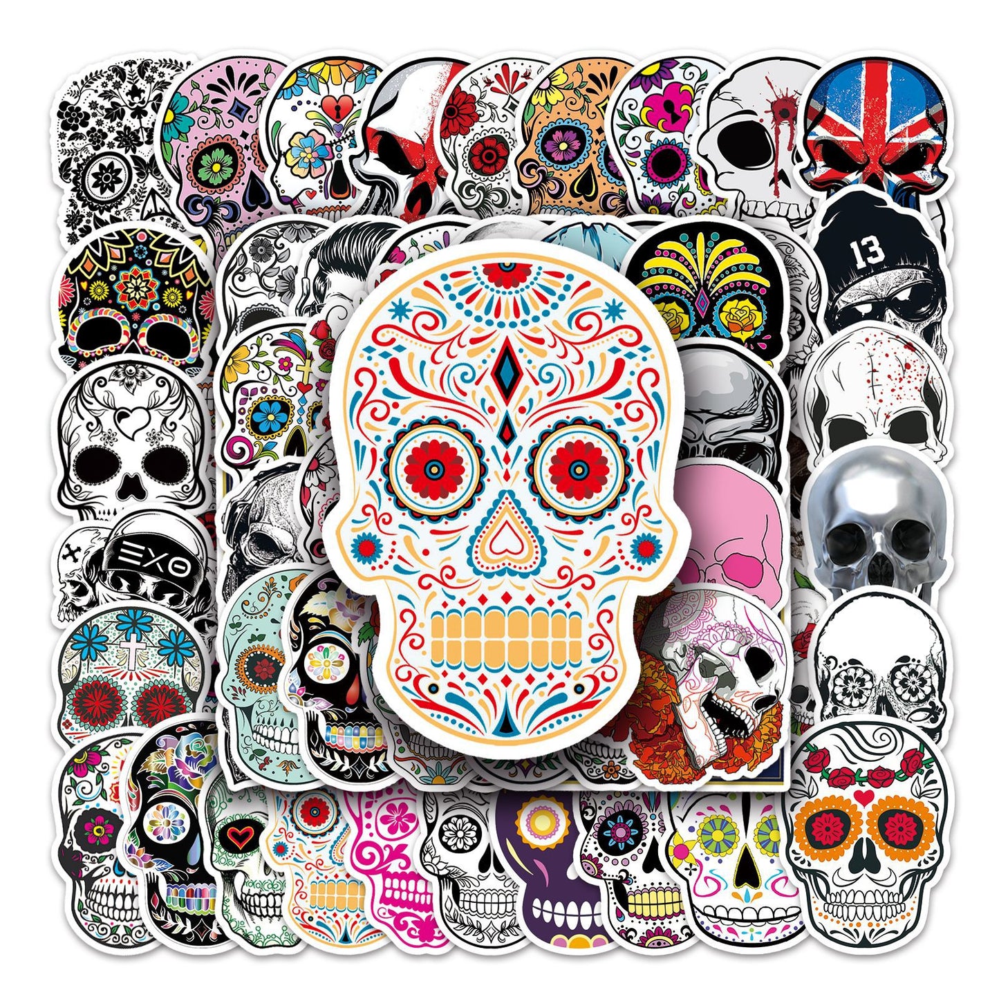 Halloween Stickers – 50pcs Colorful Skull Halloween Stickers Set 💀