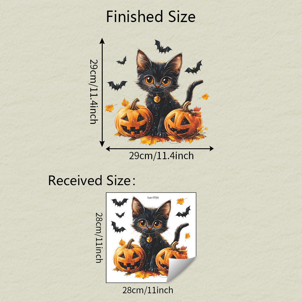 🎃 Halloween Black Cat & Pumpkin Electrostatic Window Sticker – No Glue Needed Kawaii Stickers
