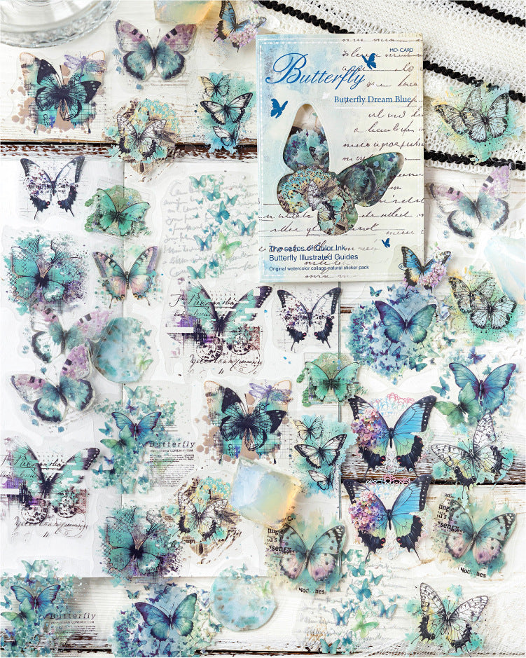 40PCS Butterfly Sticker Book – White Ink & Color Ink Botanical Collection – Scrapbook & Journal Vinyl Decals Kawaii Stickers