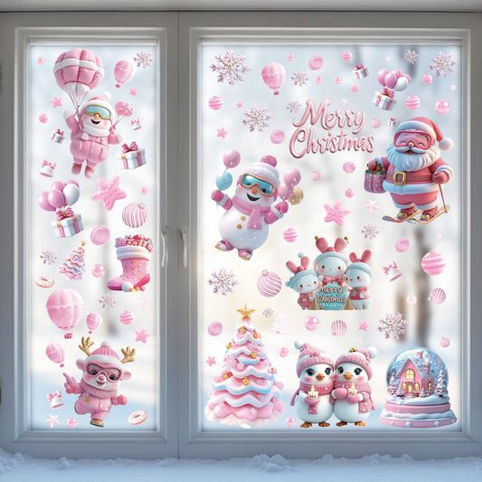 Cute Pink Christmas Window Stickers for Holiday Decor