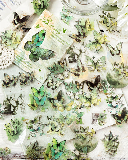 40PCS Butterfly Sticker Book – White Ink & Color Ink Botanical Collection – Scrapbook & Journal Vinyl Decals Kawaii Stickers