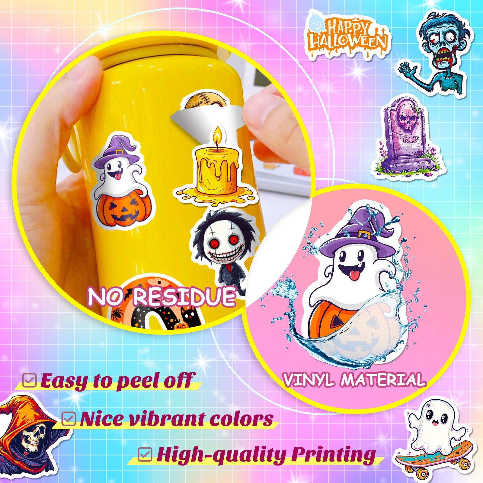 🎃👻 50 Pcs Halloween Stickers – Spooky Trick or Treat DIY Stickers for Cup, Laptop, Notebook, Luggage 👻🎃 Kawaii Stickers
