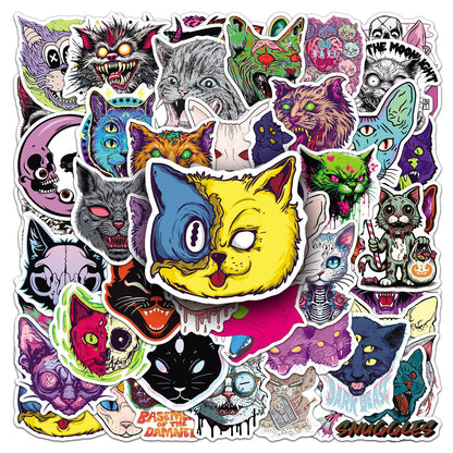 Halloween Stickers - 50pcs Scary Cat Halloween Stickers Set for DIY Decoration 🎃