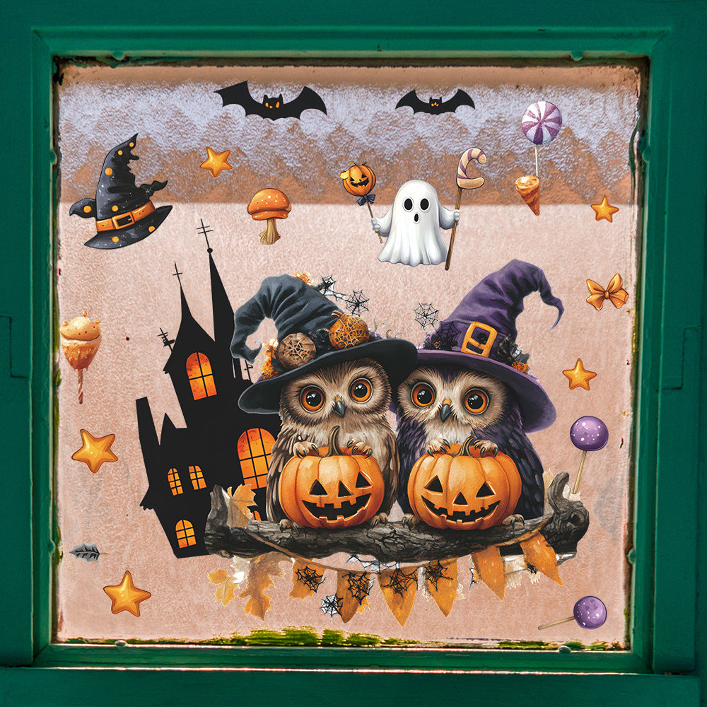 🎃 Halloween Window Stickers – Cute Pumpkin Owl Static Cling 🎃 Kawaii Stickers