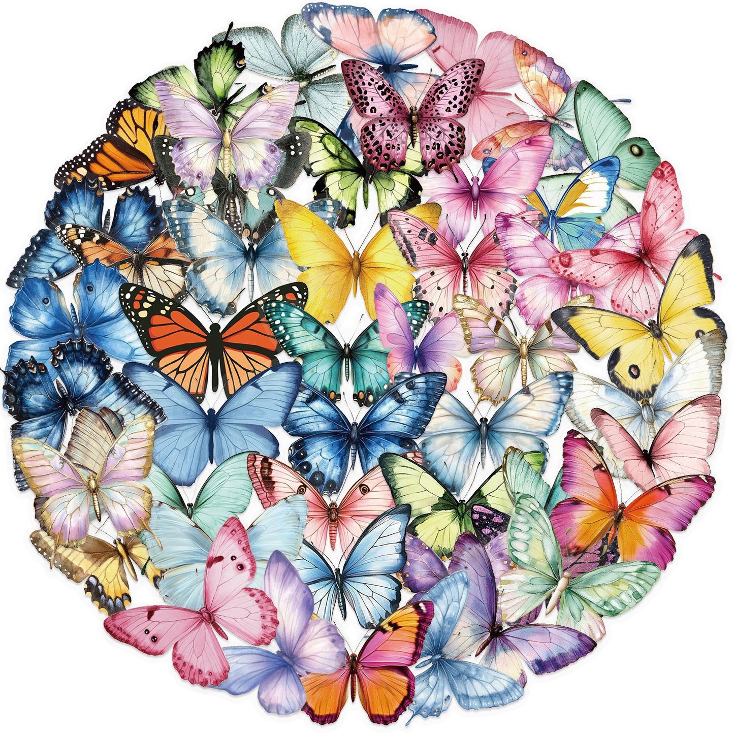 🦋 50 Pcs Transparent Butterfly Stickers Book Waterproof PET Insect Stickers for Water Bottles, Laptops, Journals, Guitars and Scrapbooking Kawaii Stickers