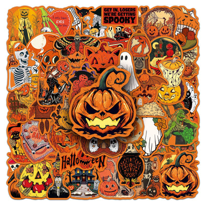🎃 50 Pcs Vintage Halloween Stickers – Pumpkin Festival Decoration for Phone & Laptop 🎃✨ Kawaii Stickers