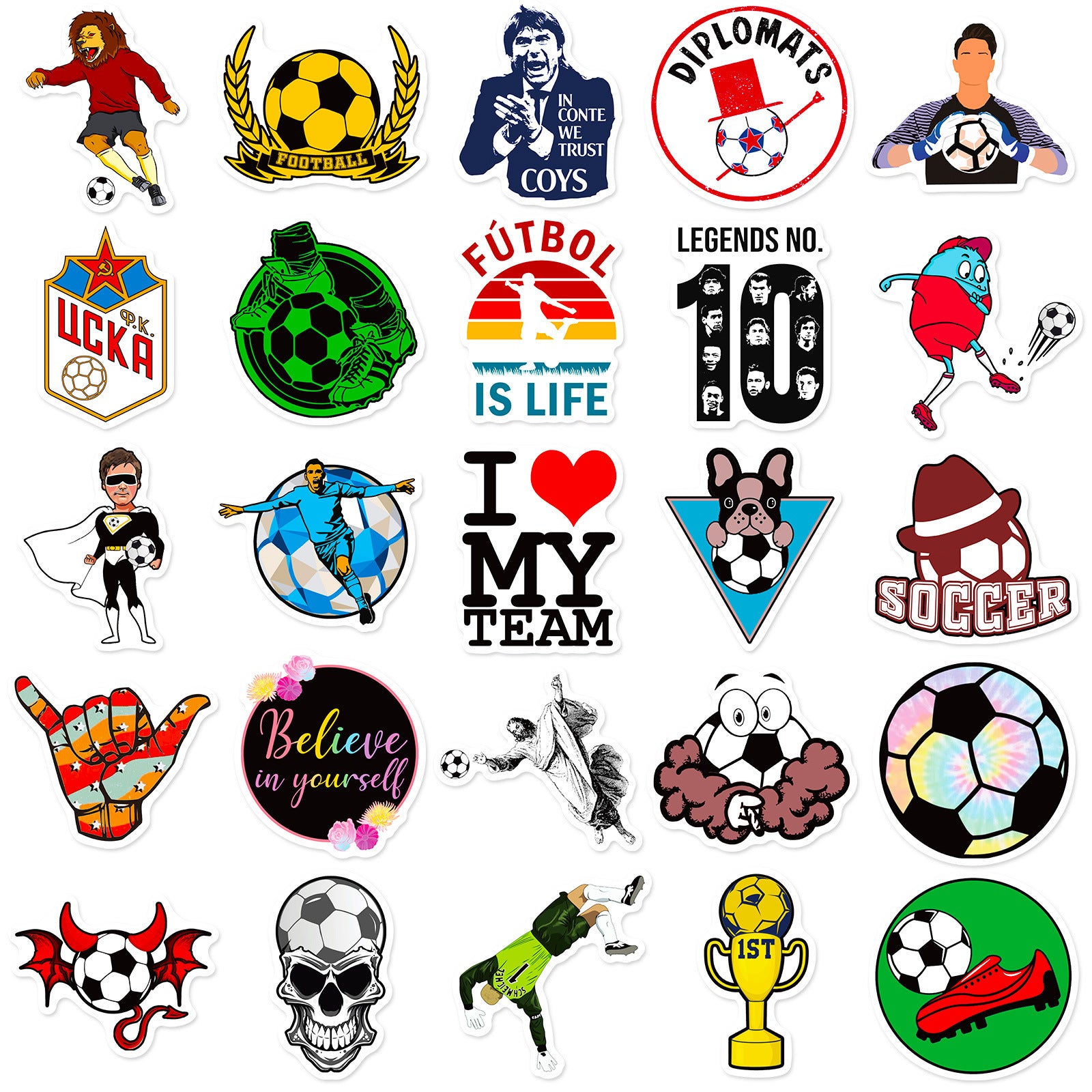 ⚽ 50Pcs Creative Football Stickers – Colorful Sports Life for 2025 Fans 🎨✨ Kawaii Stickers
