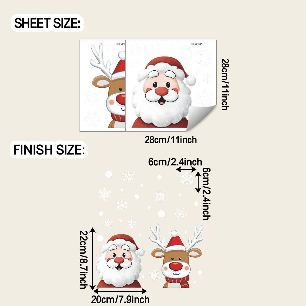 🎅 Snowflake Window Stickers Cartoon Christmas Santa, Reindeer ❄️✨ | Static Cling Glass Decals for Holiday Atmosphere 🎄 28*28CM*2pcs Kawaii Stickers
