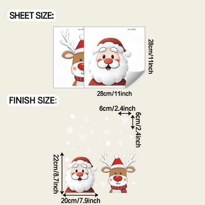🎅 Snowflake Window Stickers Cartoon Christmas Santa, Reindeer ❄️✨ | Static Cling Glass Decals for Holiday Atmosphere 🎄 28*28CM*2pcs Kawaii Stickers