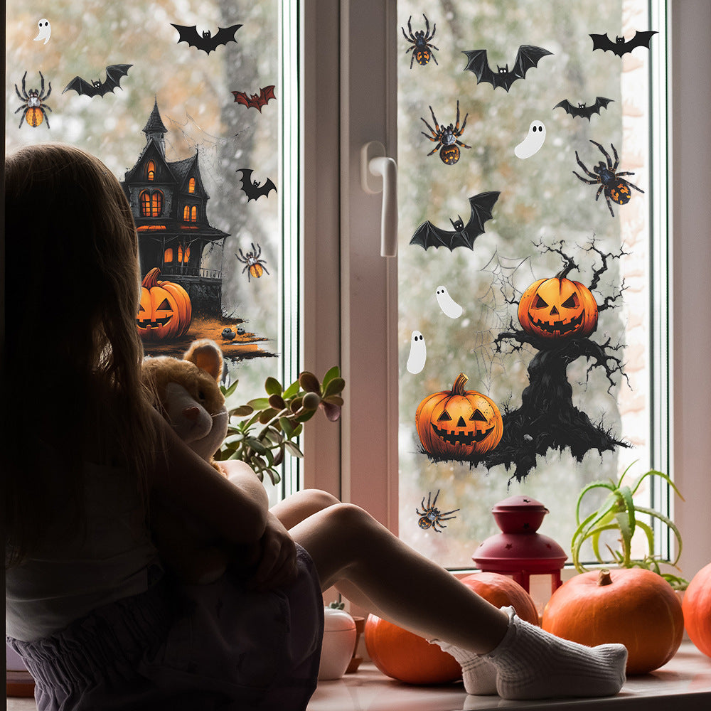 Halloween Cartoon Ghost Pumpkin Bat Static Window Stickers – No Glue 👻 Kawaii Stickers
