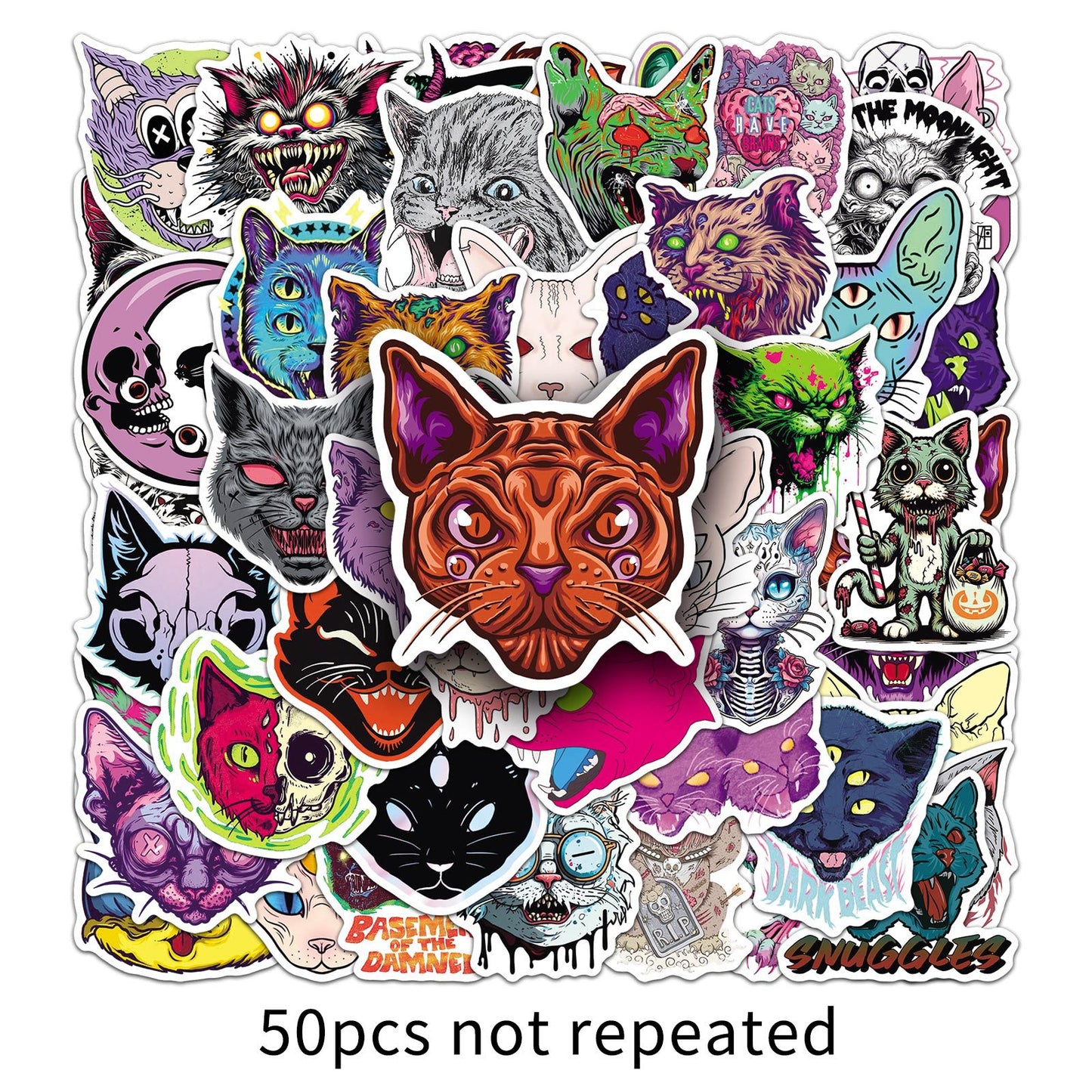 Halloween Stickers - 50pcs Scary Cat Halloween Stickers Set for DIY Decoration 🎃