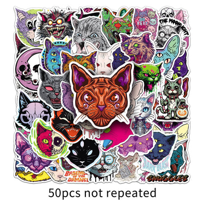 Halloween Stickers - 50pcs Scary Cat Halloween Stickers Set for DIY Decoration 🎃