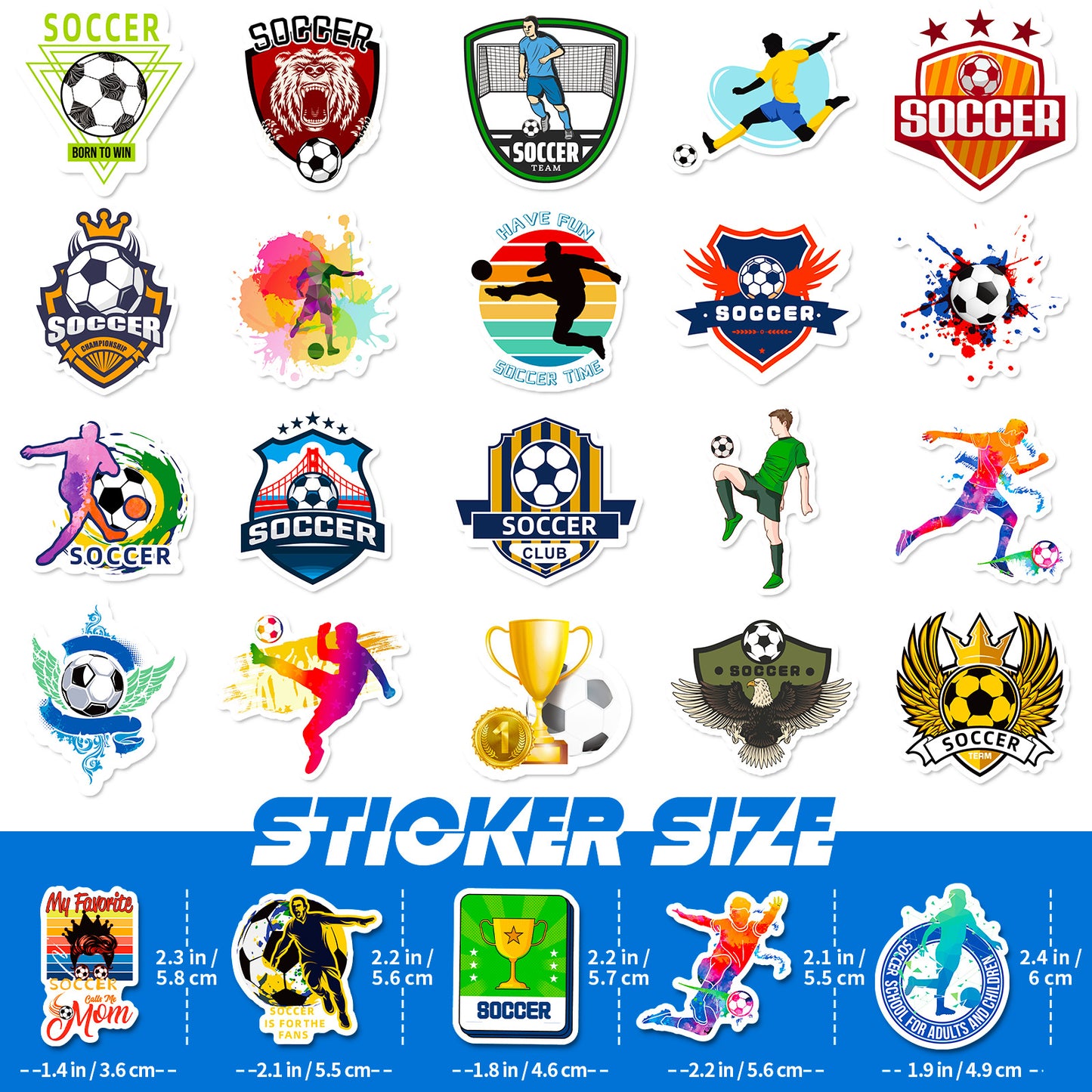 Football Stickers – 50Pcs Sport Designs – High-Definition Waterproof PVC – For Water Bottles, Laptops, Skateboards, Suitcases, Phones – Kawaii Stickers Kawaii Stickers