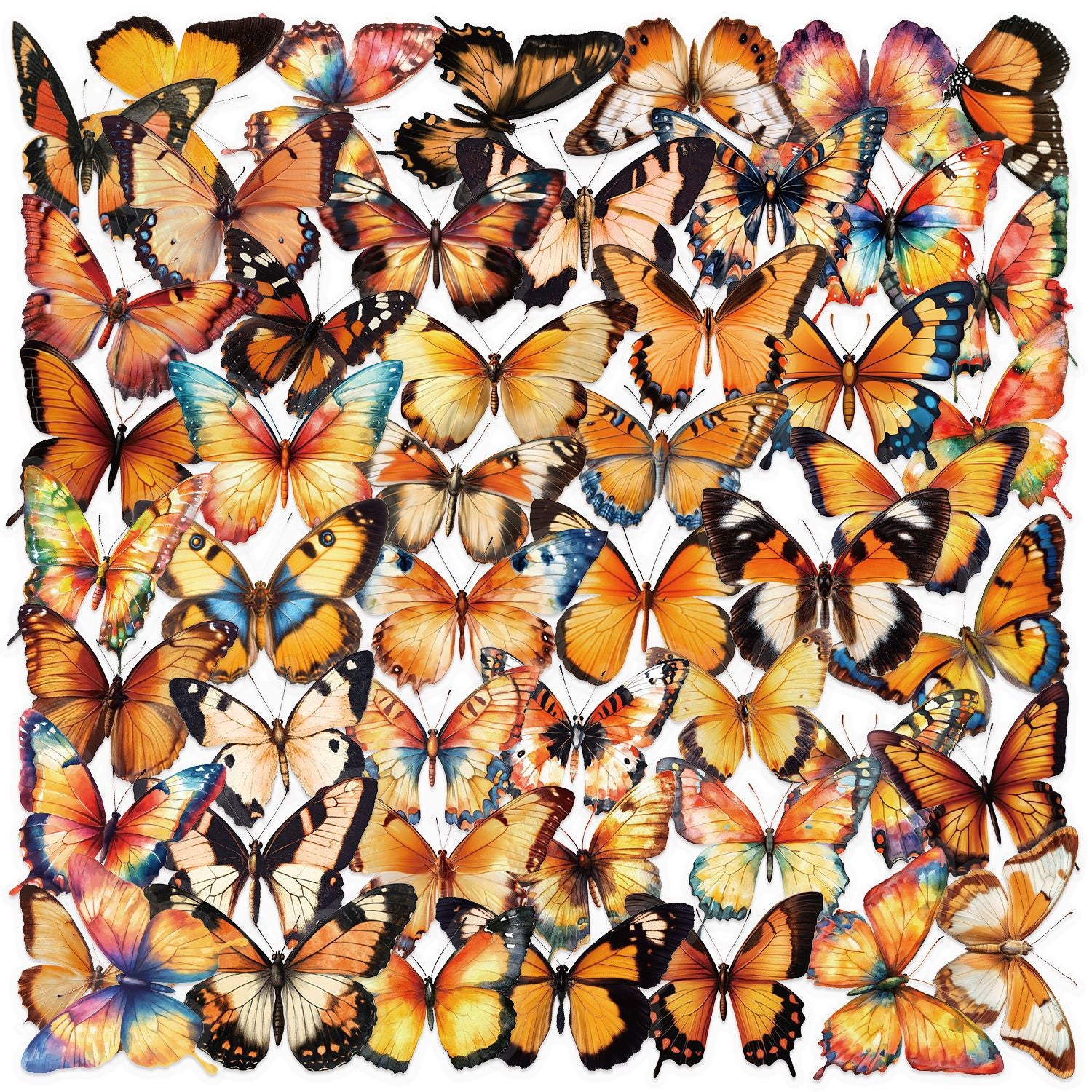 🦋🌈 50pcs Colorful Transparent Butterfly Stickers | Waterproof PET Stickers for Journals, Notebooks, Cups ☕, Guitars & DIY Crafts 🎨✨ Kawaii Stickers