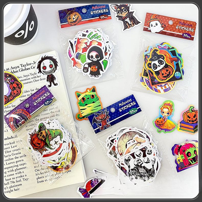 🎃 50 Halloween Stickers – Skulls, Pumpkins, Witches, Grim Reapers & Black Cats 🖤 Kawaii Stickers