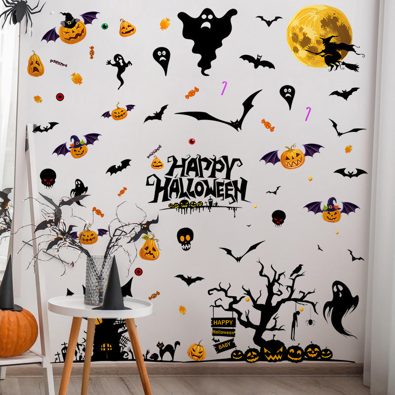 🎃✨ Happy Halloween Window Stickers – Ghost, Pumpkin & Bat Silhouette PVC Self-Adhesive Glass Decals for Spooky Holiday Décor 👻🌙 Kawaii Stickers