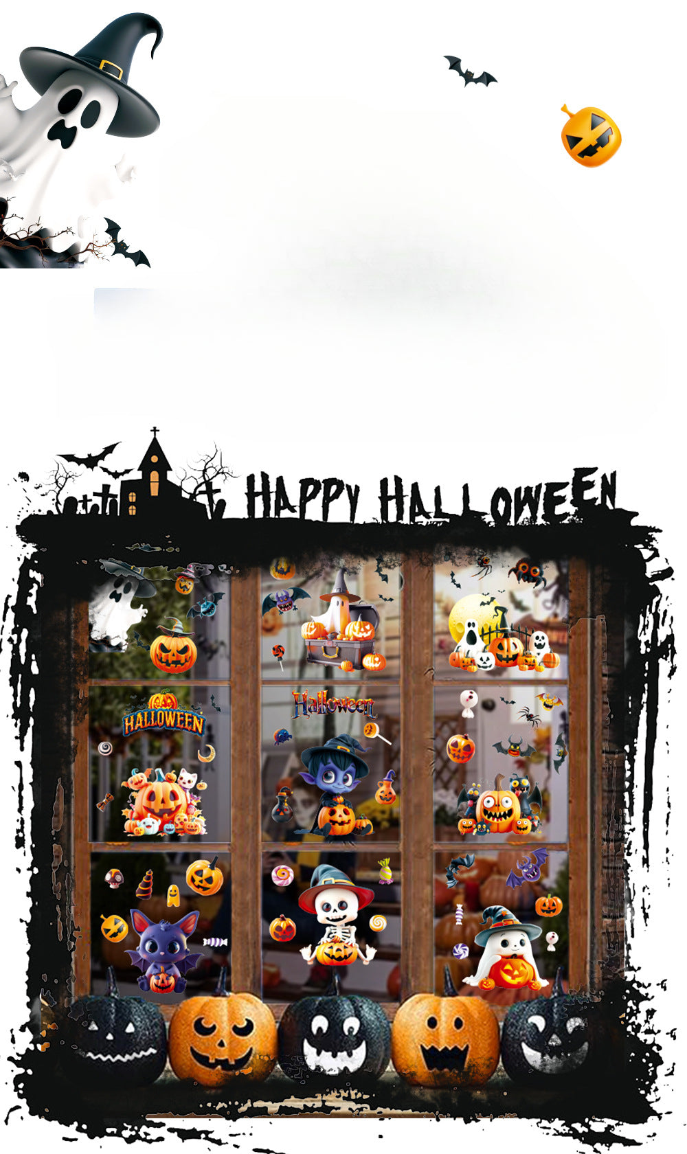 🎃 Halloween Window Stickers – Cute Ghosts & Pumpkins 👻🕸️ Kawaii Stickers