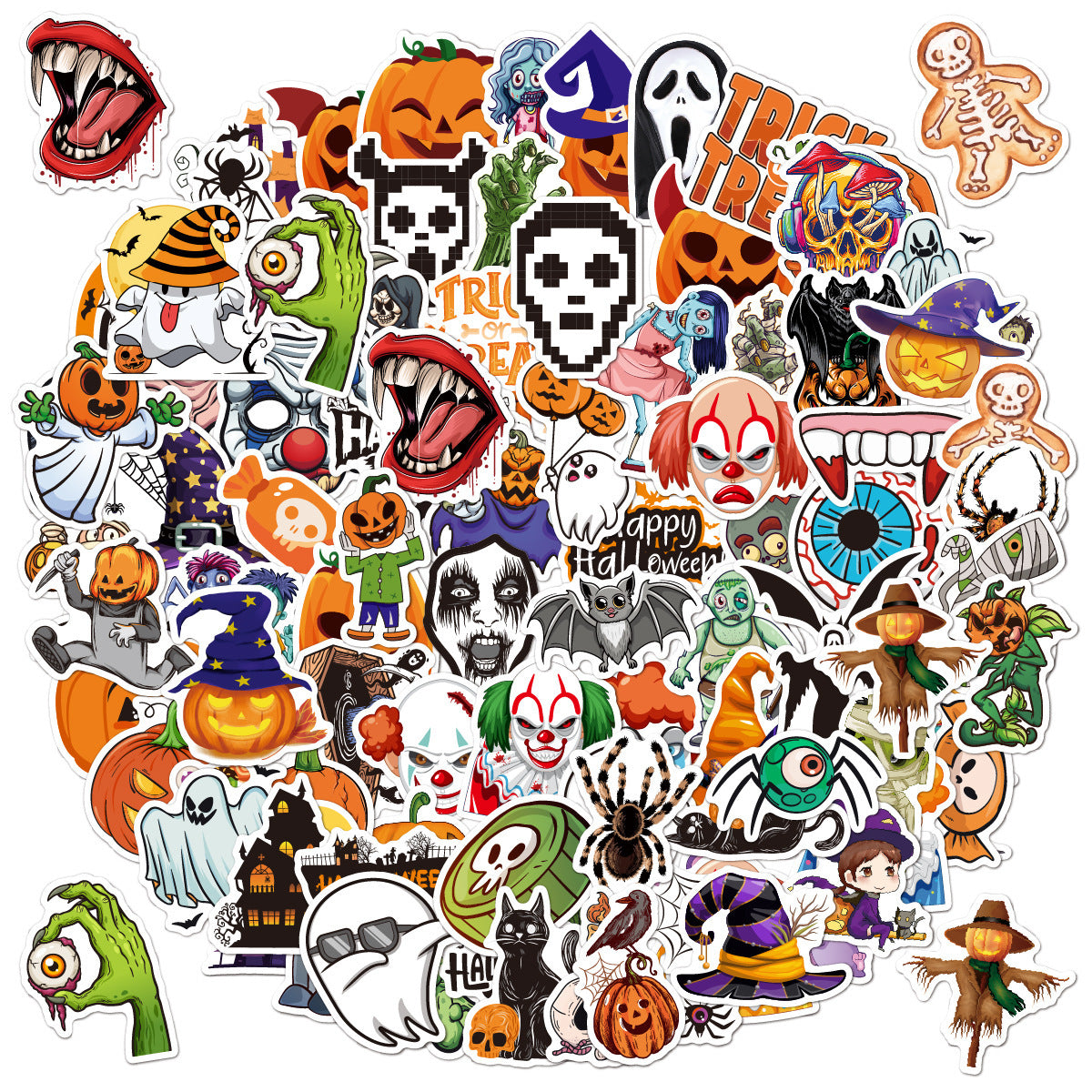 🕸️ Halloween Stickers Cartoon Graffiti Holographic Vinyl Set – 50PCS 🎃👻✨ Kawaii Stickers