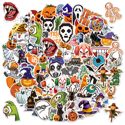 🕸️ Halloween Stickers Cartoon Graffiti Holographic Vinyl Set – 50PCS 🎃👻✨ Kawaii Stickers