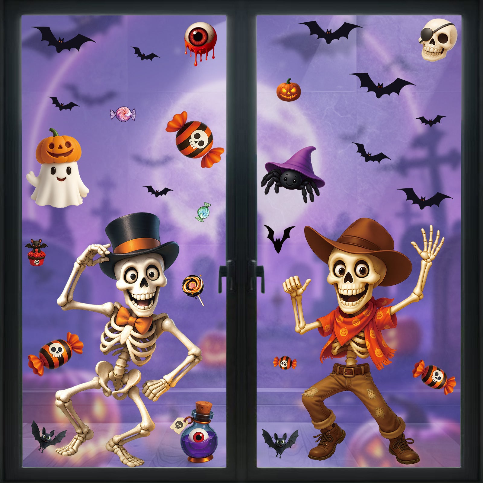 💀 Halloween Skull & Pumpkin Glass Window Stickers – Spooky Fun Decor 🎃 BQ601+607 Kawaii Stickers
