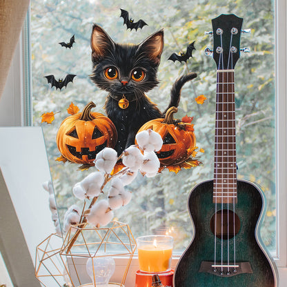 🎃 Halloween Black Cat & Pumpkin Electrostatic Window Sticker – No Glue Needed Kawaii Stickers
