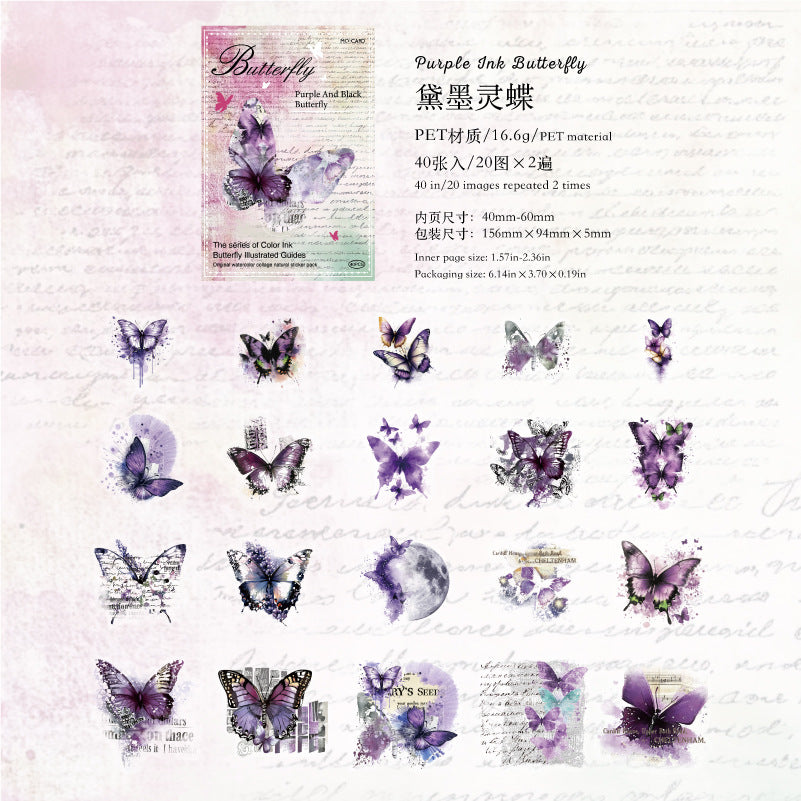 40PCS Butterfly Sticker Book – White Ink & Color Ink Botanical Collection – Scrapbook & Journal Vinyl Decals Black Butterfly Kawaii Stickers