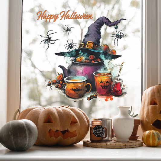 🧙‍♀️🎃 Halloween Witch Window Stickers – Magic Potion & Witch Hat Static Cling Glass Decals – Home Party Decor Kawaii Stickers