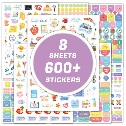 Planner stickers-8 sheets teacher planner stickers-cartoon inspirational scrapbook diary materials DIY journal stickers