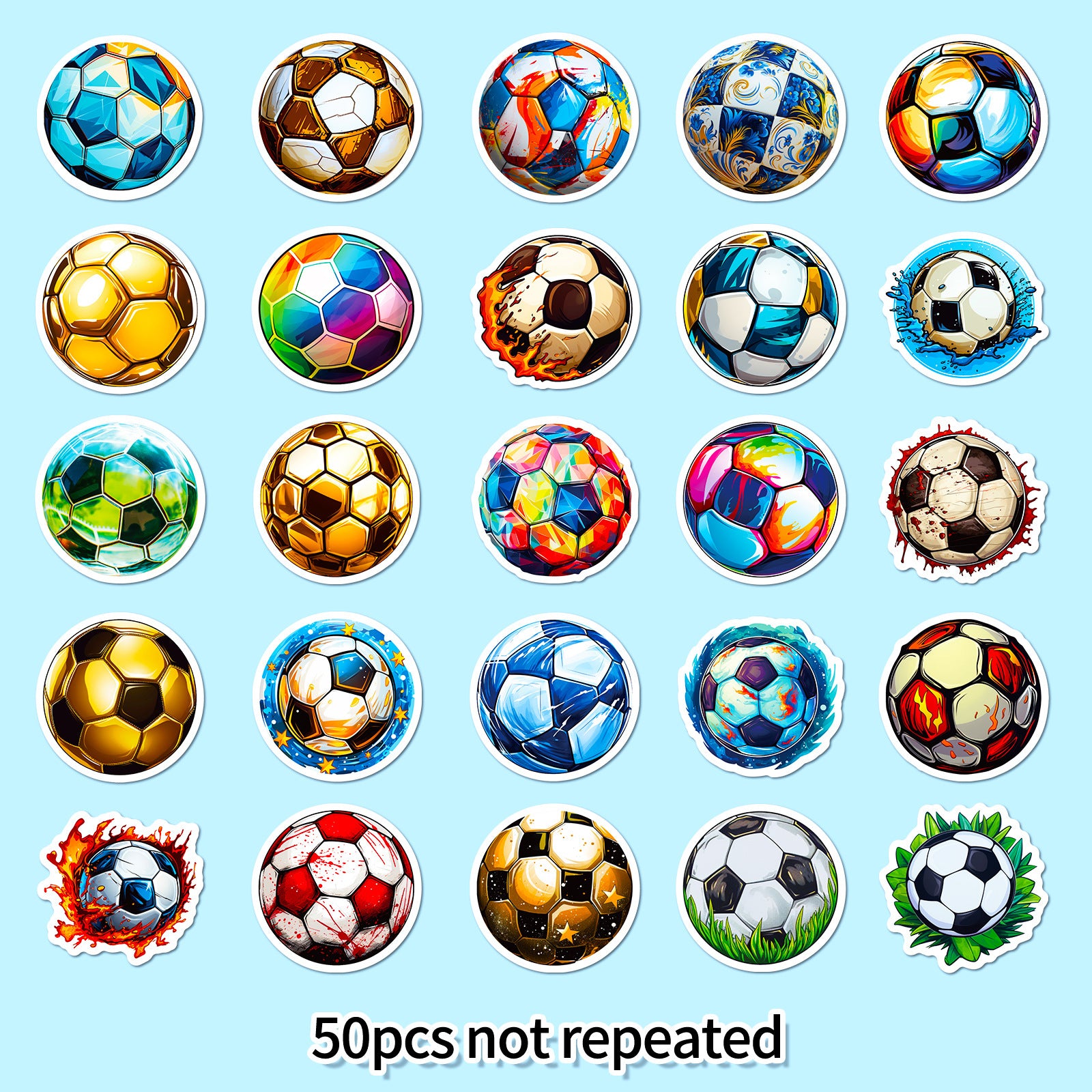 ⚽️ 50Pcs Football Stickers – Cool Waterproof PVC for Bottles, Laptops & More Kawaii Stickers