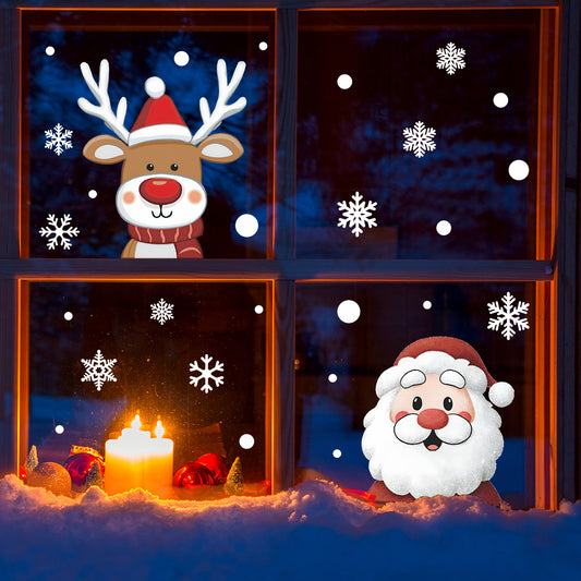 🎅 Snowflake Window Stickers Cartoon Christmas Santa, Reindeer ❄️✨ | Static Cling Glass Decals for Holiday Atmosphere 🎄 Kawaii Stickers