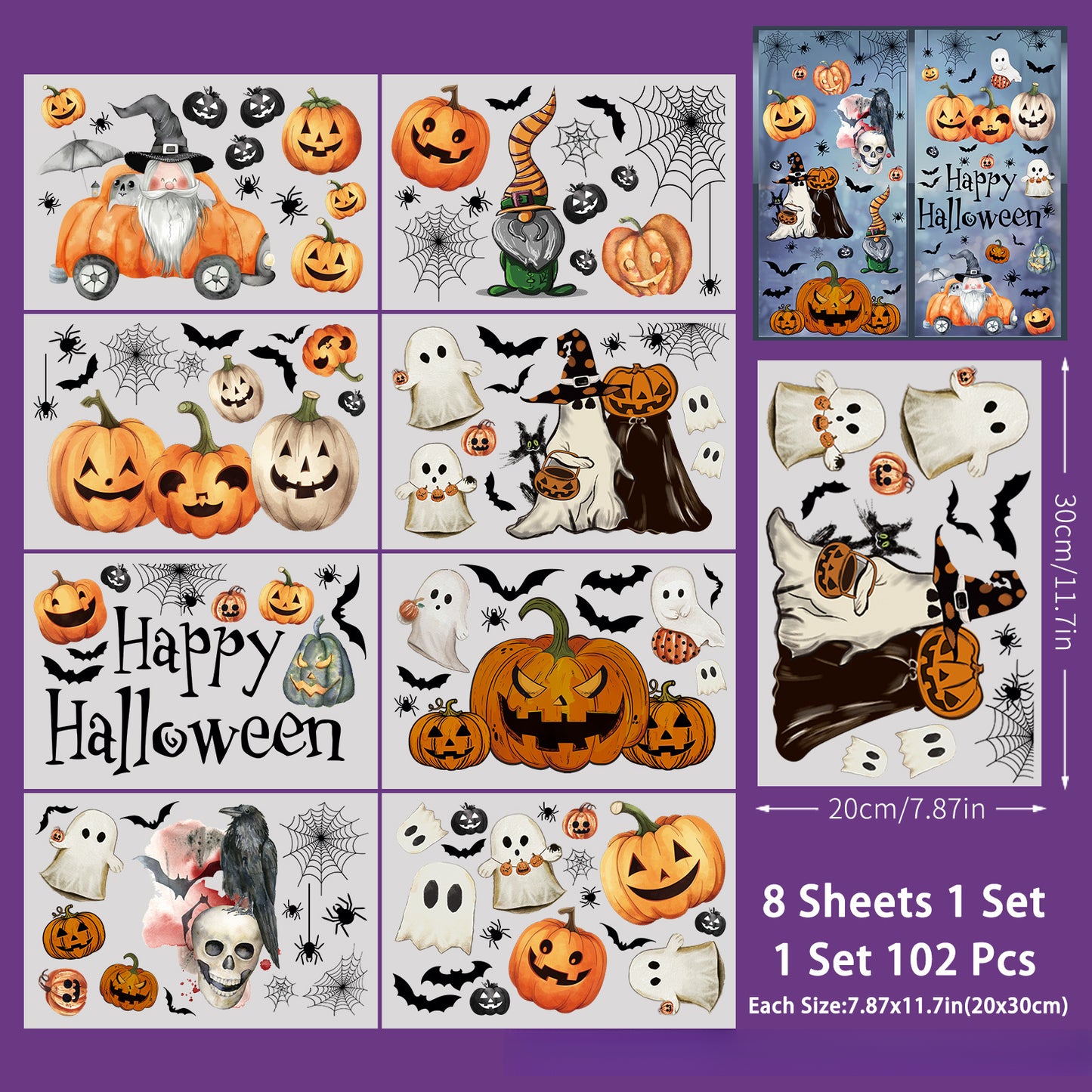 🎃 Halloween Window Stickers – Cute Pumpkin & Bat Static Clings for Glass Doors & Party Decor 👻🦇 Kawaii Stickers