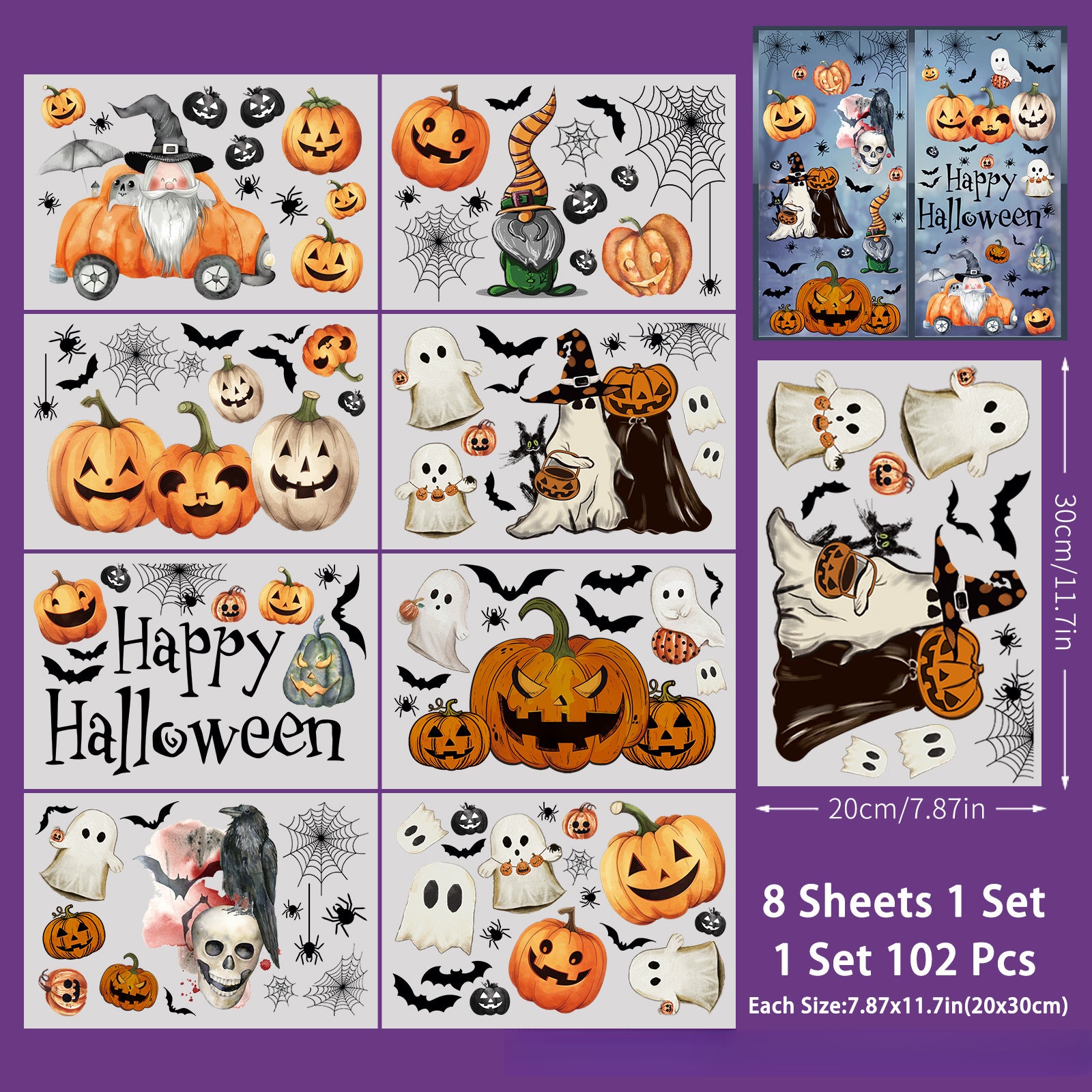 🎃 Halloween Window Stickers – Cute Pumpkin & Bat Static Clings for Glass Doors & Party Decor 👻🦇 Kawaii Stickers