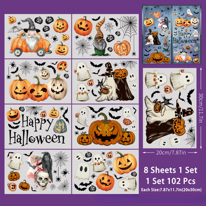 🎃 Halloween Window Stickers – Cute Pumpkin & Bat Static Clings for Glass Doors & Party Decor 👻🦇 Kawaii Stickers