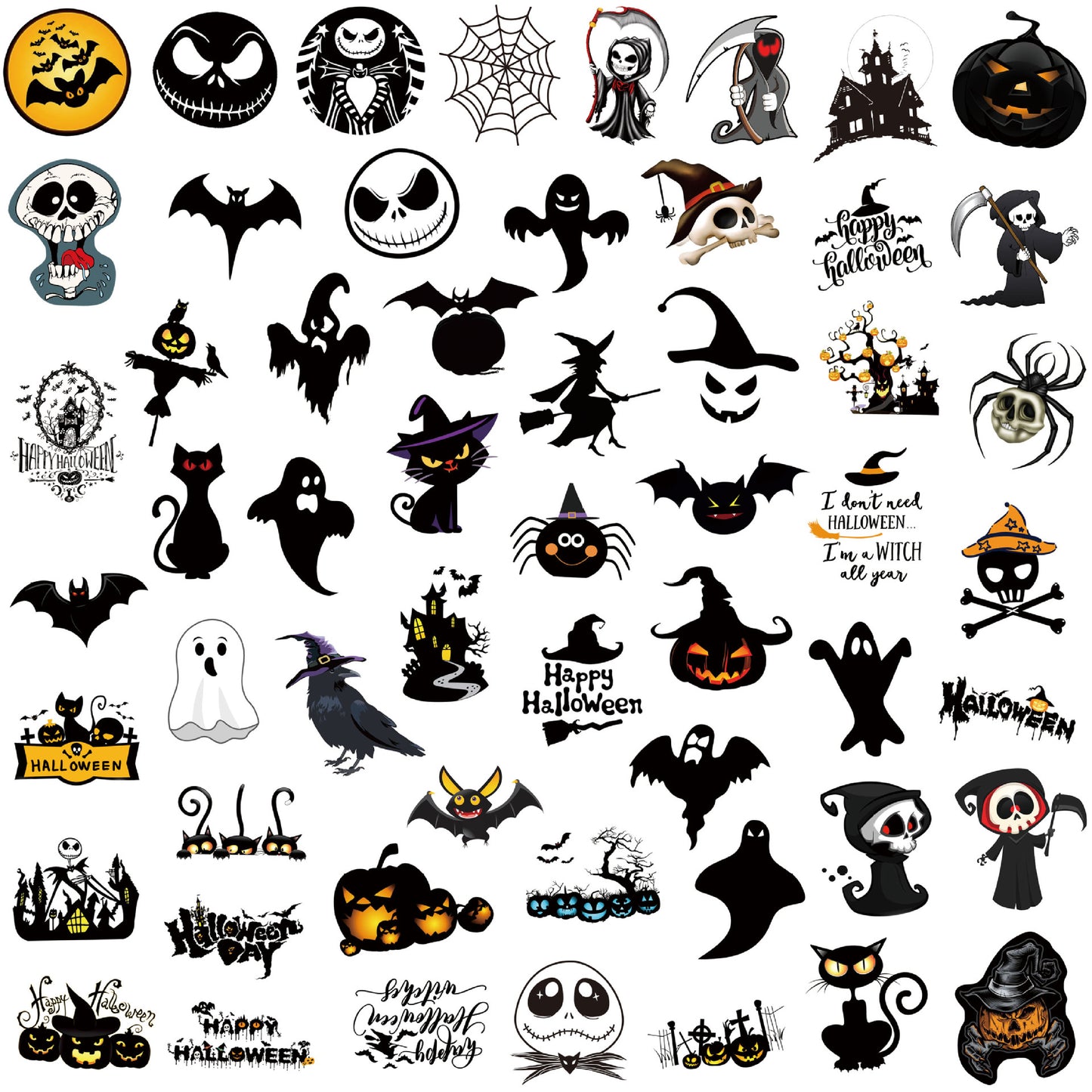 Halloween Stickers Black Ghost Graffiti Halloween Sticker Pack 50pcs