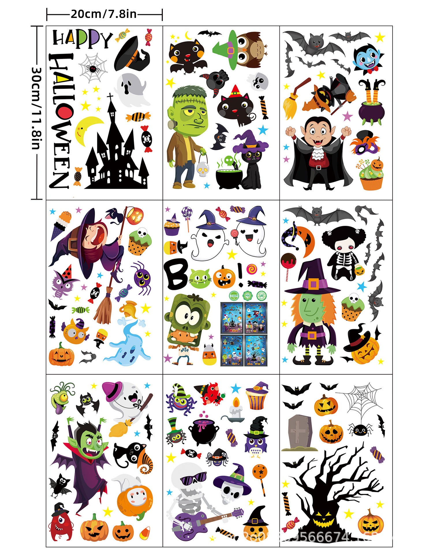 🎃 Halloween Window Stickers – Haunted House, Witch & Bat Static-Cling Decals – Double-Sided Print, Reusable Glass Wall Door Decorations Kawaii Stickers