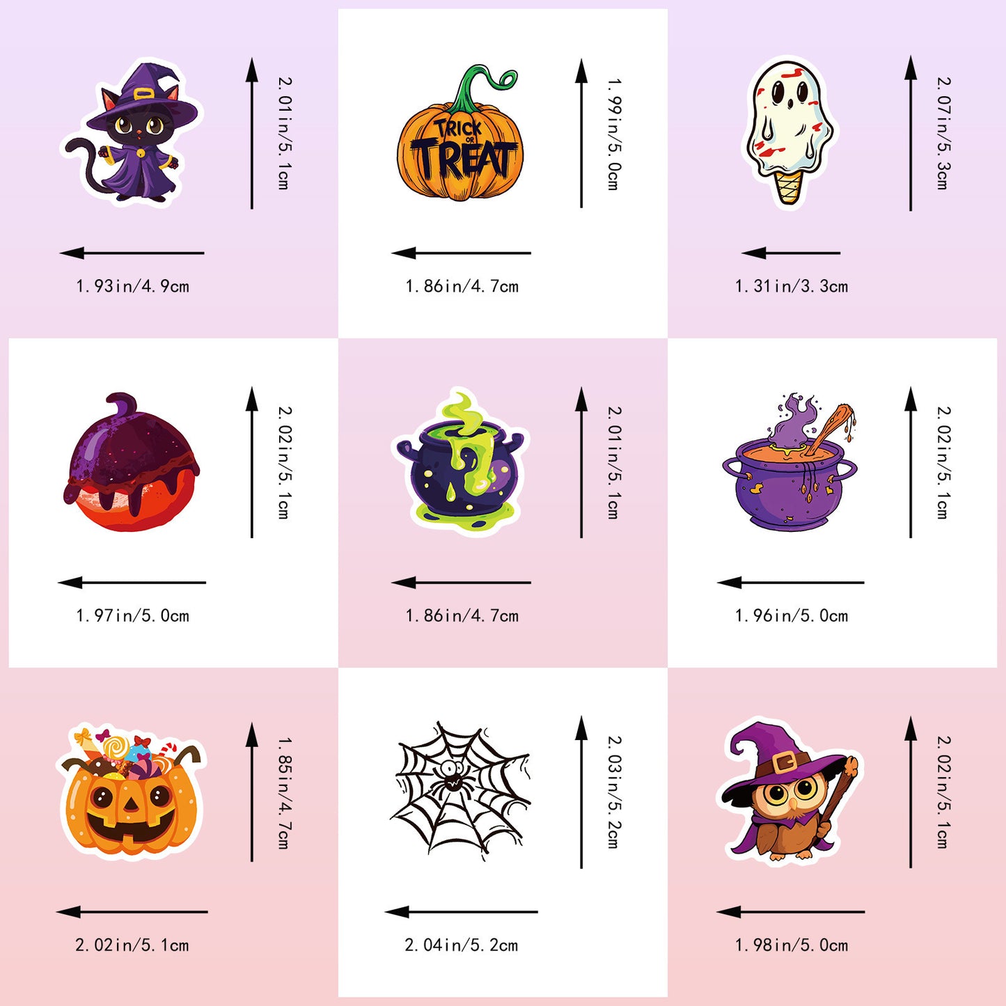 Halloween Stickers – 50Pcs Cute Ghost, Spider & Bat Cartoon DIY Stickers