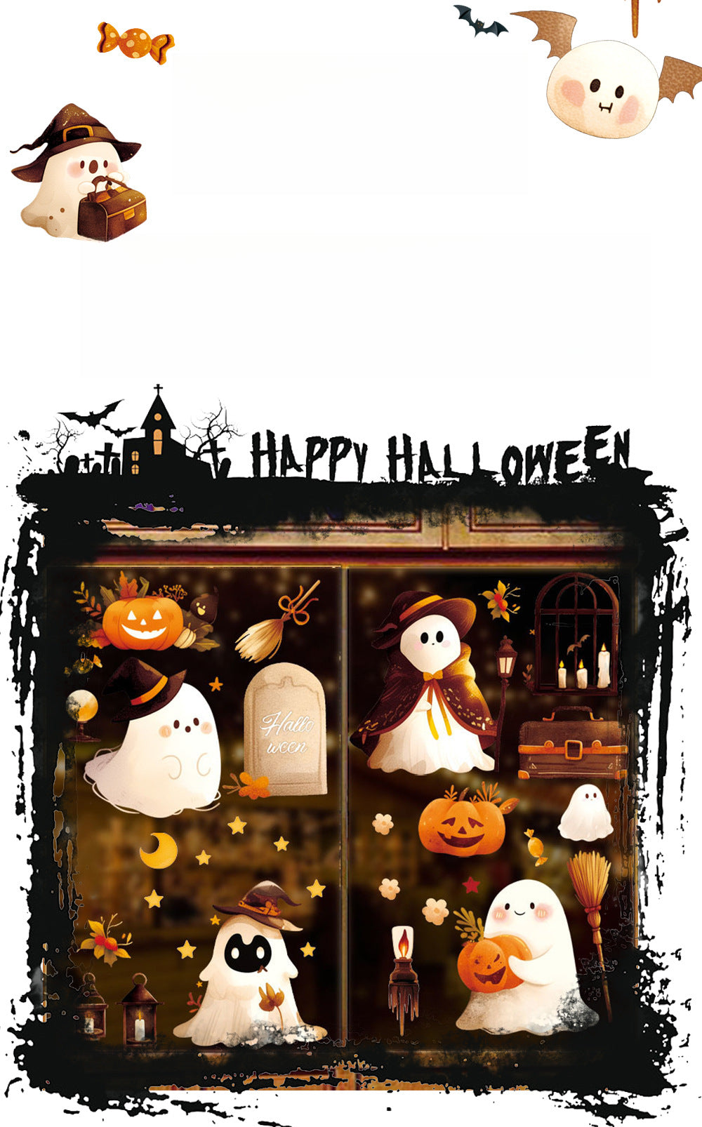 🎃👻Halloween Cute Ghost & Pumpkin Static Window Stickers 🎃👻 Kawaii Stickers