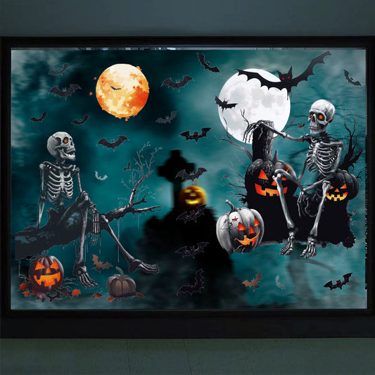 💀 Halloween Window Stickers – Black Skull & Pumpkins 🕷️🎃 Kawaii Stickers