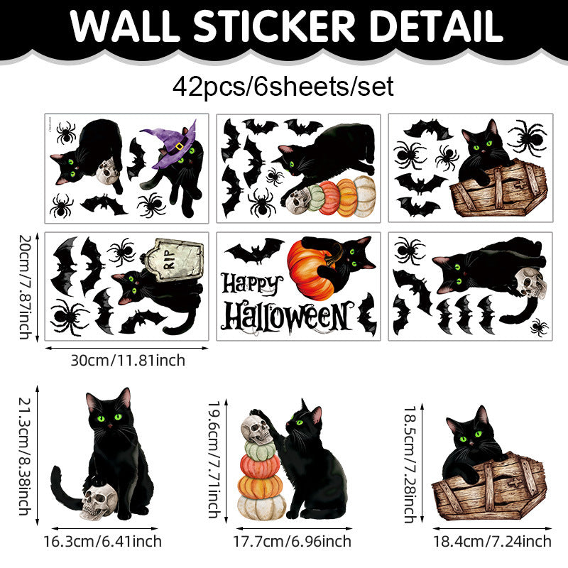 Halloween Window Stickers – Black Cat, Bat & Pumpkin PVC Wall Decals – Happy Halloween Stickers for Glass & Walls – Kawaii Stickers Halloween-2 20*30cm6pcs Kawaii Stickers