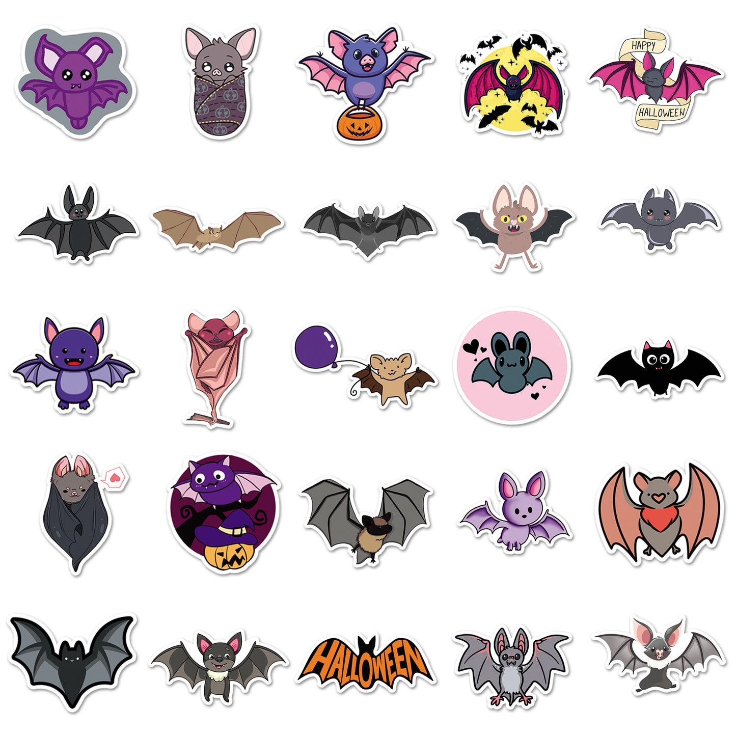 Halloween Stickers – 50pcs Cute Bat DIY Stickers