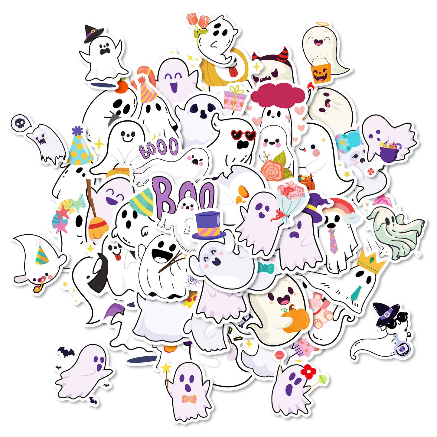 🎃 Halloween Stickers – 50pcs Cute Ghost Doodle Halloween Stickers Set