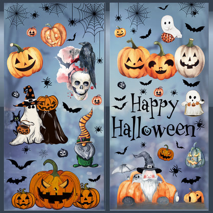 🎃 Halloween Window Stickers – Cute Pumpkin & Bat Static Clings for Glass Doors & Party Decor 👻🦇 Kawaii Stickers