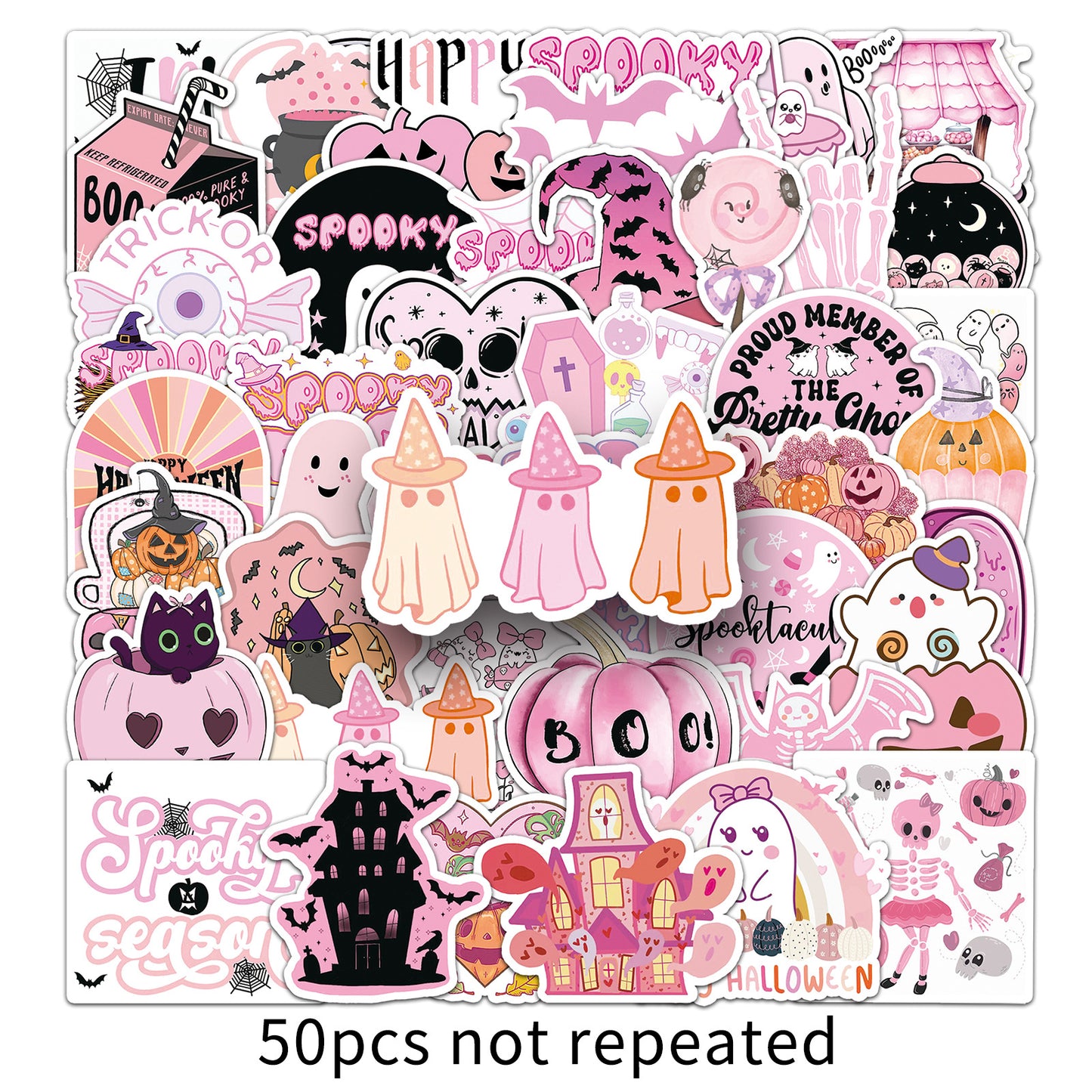 Halloween Stickers | 50pcs Pink Halloween Cute Sticker Set for DIY & Decoration