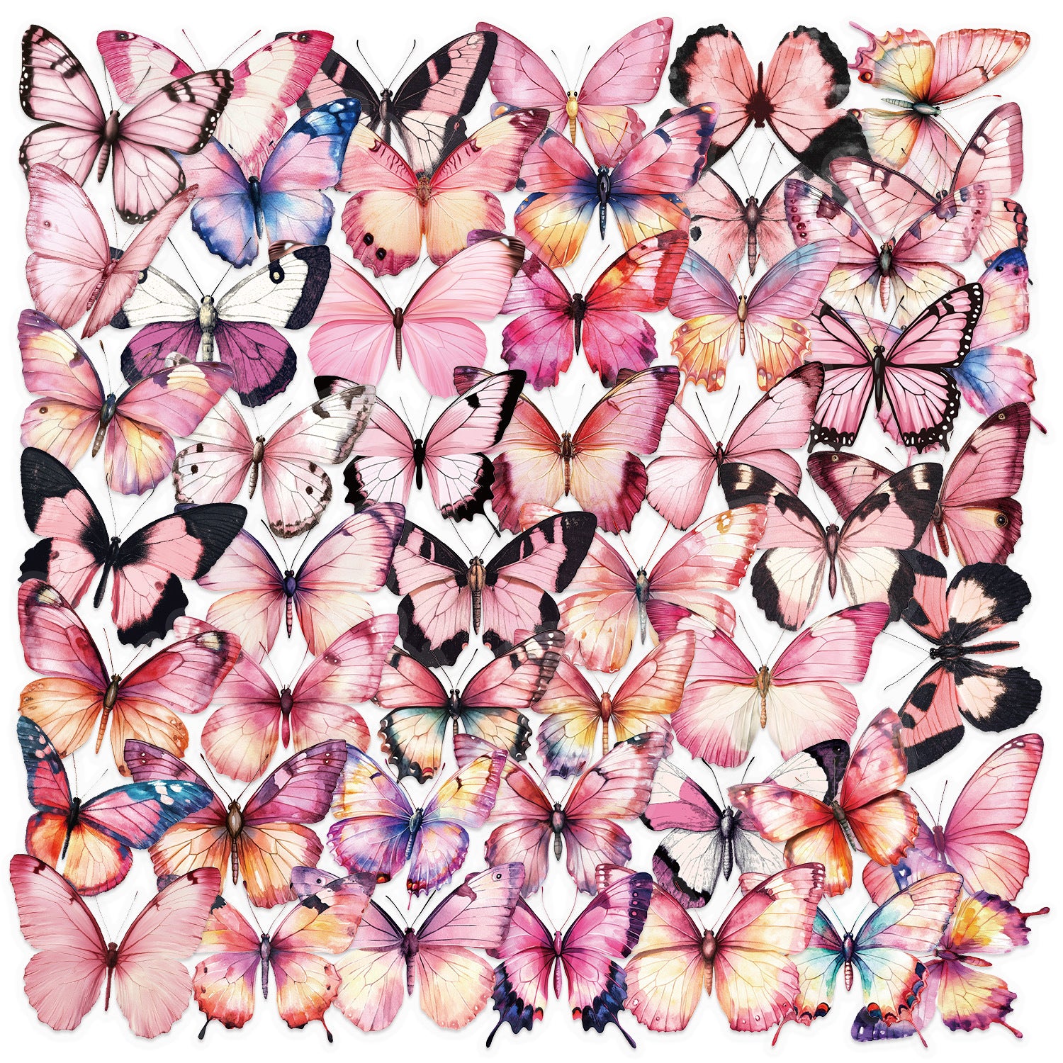 🦋🌈 50pcs Colorful Transparent Butterfly Stickers | Waterproof PET Stickers for Journals, Notebooks, Cups ☕, Guitars & DIY Crafts 🎨✨ Kawaii Stickers