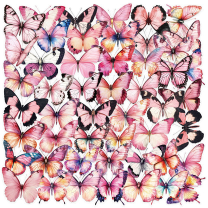 🦋🌈 50pcs Colorful Transparent Butterfly Stickers | Waterproof PET Stickers for Journals, Notebooks, Cups ☕, Guitars & DIY Crafts 🎨✨ Kawaii Stickers